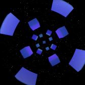 Figuras geométricas azules con fondo negro 