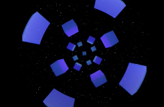 Figuras geométricas azules en un fondo negro 
