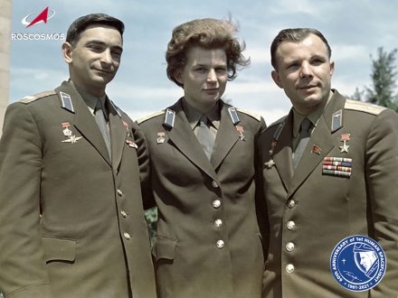 Yuri Gagarin, Valentina Tereshkova y Valeri Bykovsky - Créditos ROSCOSMOS