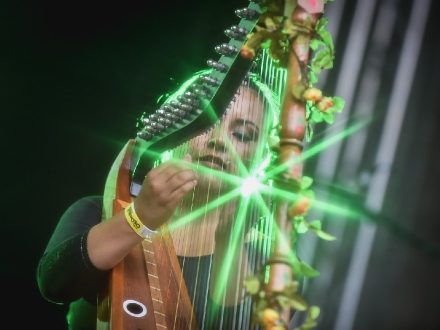 mujer tocando arpa