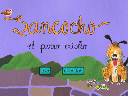 Portada de Sancocho el perro criollo donde hay un perro color amarillo y lengua roja sobre un mapa de la ciudad