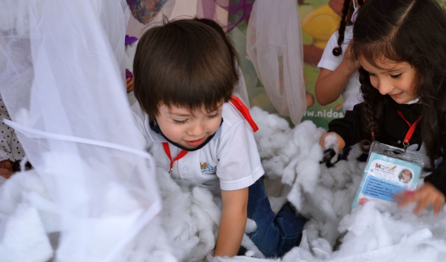 Niños jugando con algodón